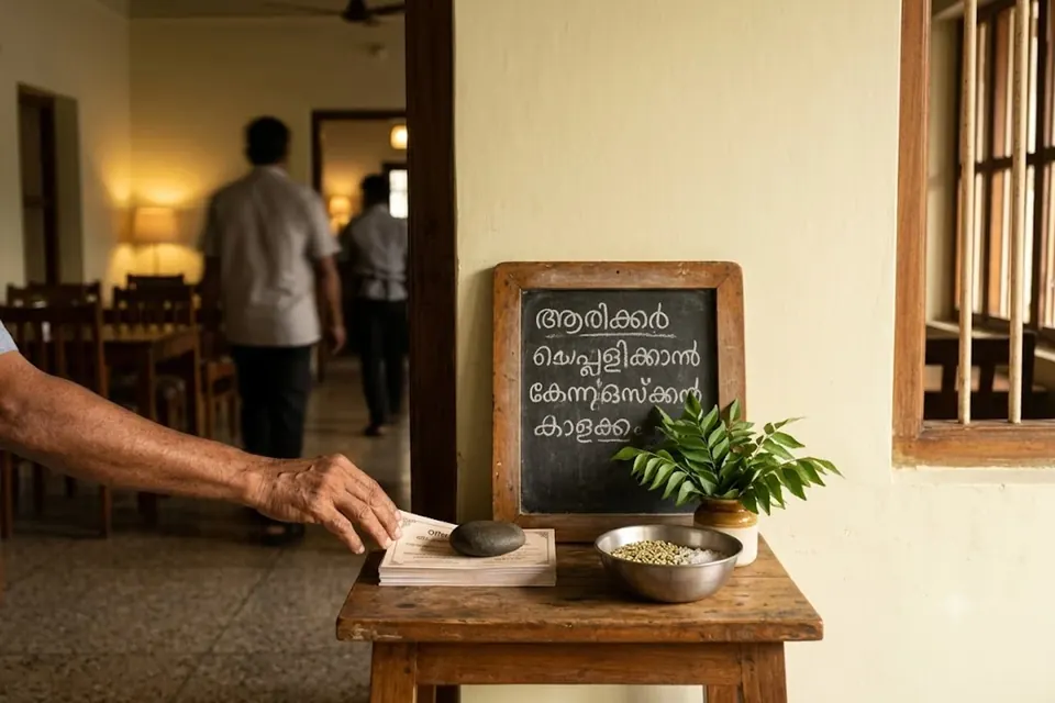 A restaurant counter at the end of a shift, a printed bill curling beside the till.
